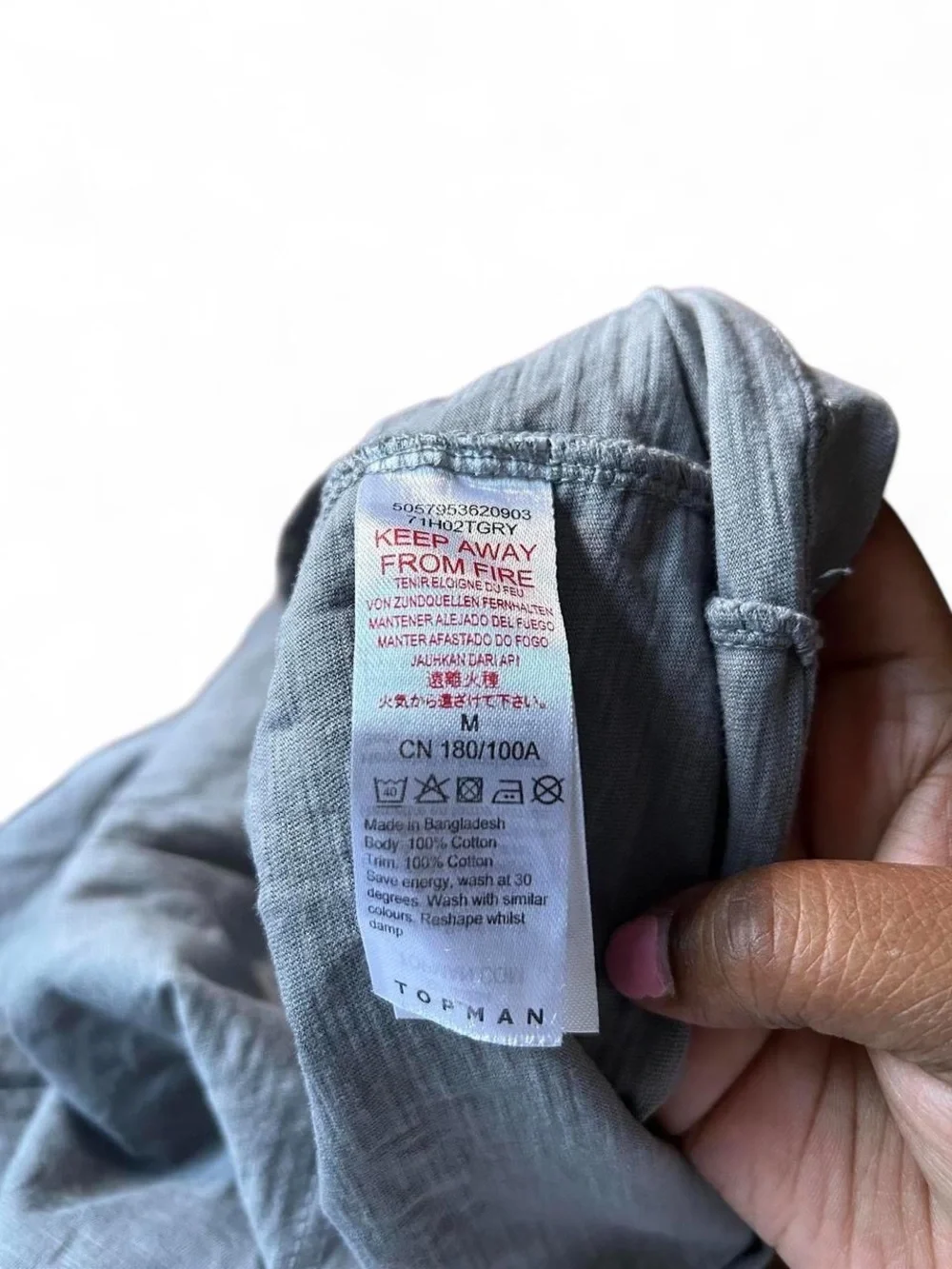 Topman Cotton Slub Crew Neck T-Shirt Slim Fit Gray Minimalist Everyday Men’s M - Picture 5 of 5